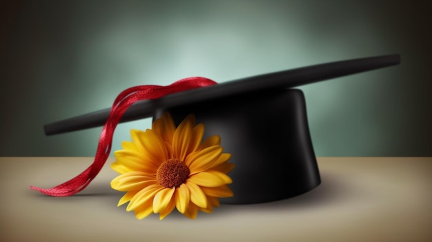 Foto abschlussmütze student toga-mütze mit blumen-hintergrund