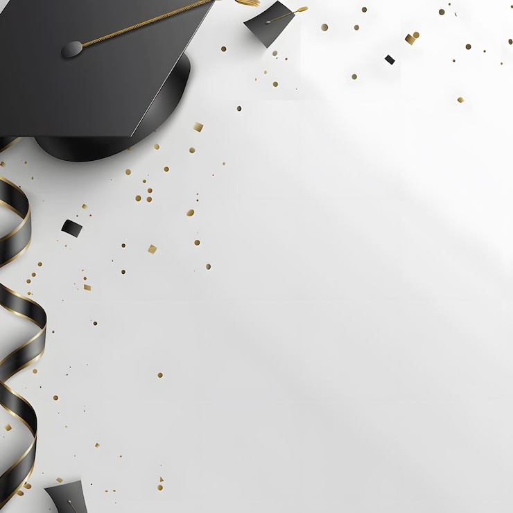 Foto abschlussmütze und diplom auf weißem hintergrund mit goldenem konfetti vektorillustration