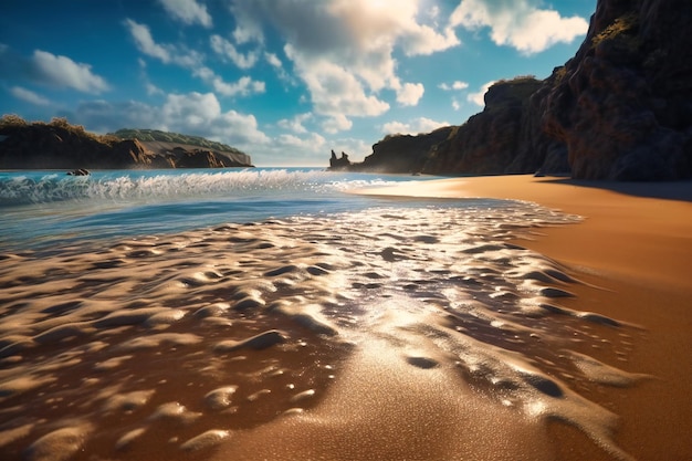 Absorvendo os raios de sol em uma praia de areia dourada com o som das ondas batendo em seus pés