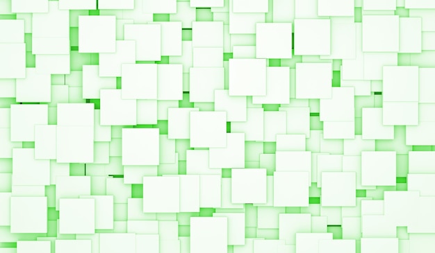 Abstact fundo de arquitetura moderna verde com cubos brancos na ilustração de renderização 3D da parede
