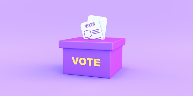 Abstimmungsbox mit lila Hintergrund 3D-Rendering