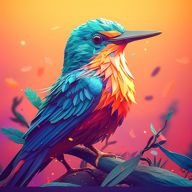 Foto abstração colorida brilhante com a imagem de um pássaro em um fundo florestal ia geradora