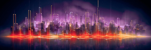 Abstração da cidade noturna futurista Conceito para conexão de velocidade inteligente da cidade IOT e rede de comunicação avançada sem defeitos
