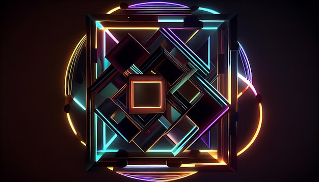 Foto abstração de linhas neon formando formas geométricas em um fundo escuro