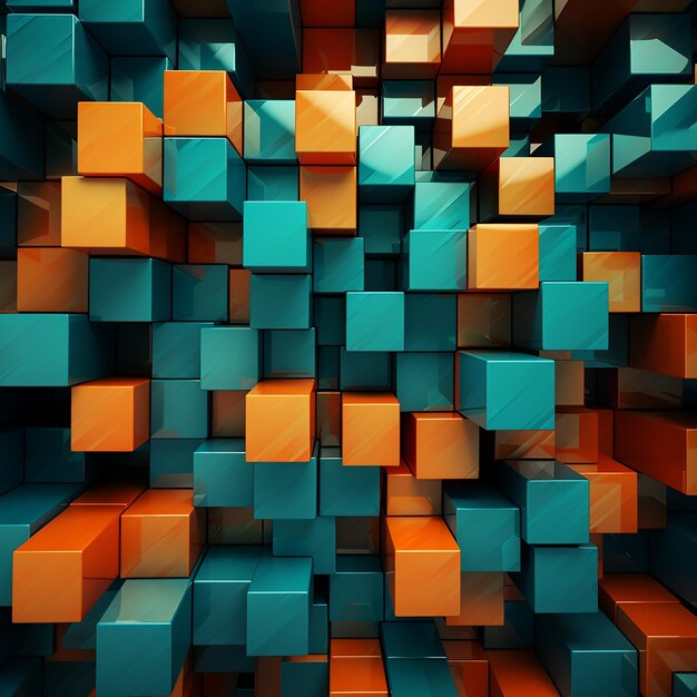 Abstração de textura 3D Teal e Orange Square Harmony