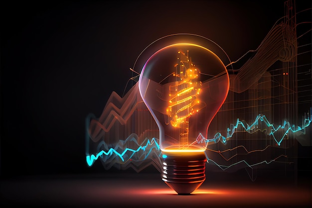 Abstração uma lâmpada acesa e um gráfico de índices de ações símbolo da ideia de percepção Generative AI