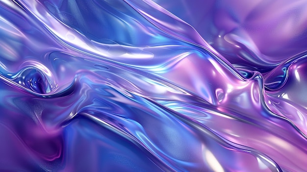 Una abstracción de ensueño de ondas líquidas brillantes en tonos de zafiro y lila iluminadas por rayos radiantes de luz