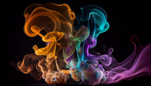 Abstracción loca explosiva del humo coloreado en un fondo oscuro