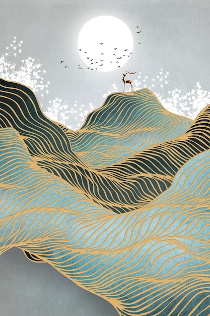 Abstracción moderna, paisaje de tinta, moda y fondo artístico.