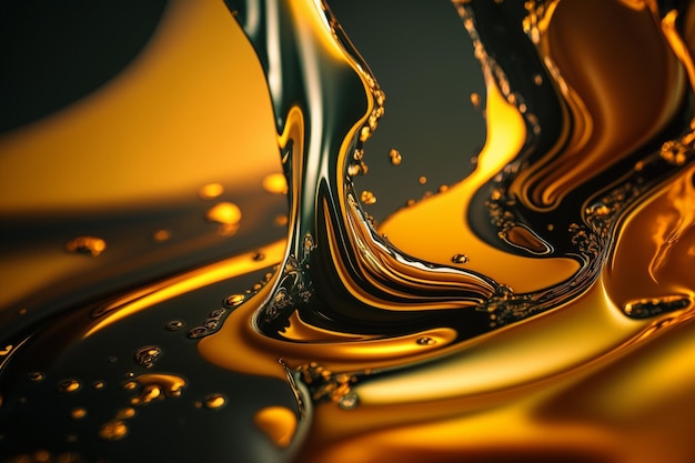 Abstracción Oro líquido 3d, vertiendo oro en diferentes lados. Hermosos gráficos de oro líquido.