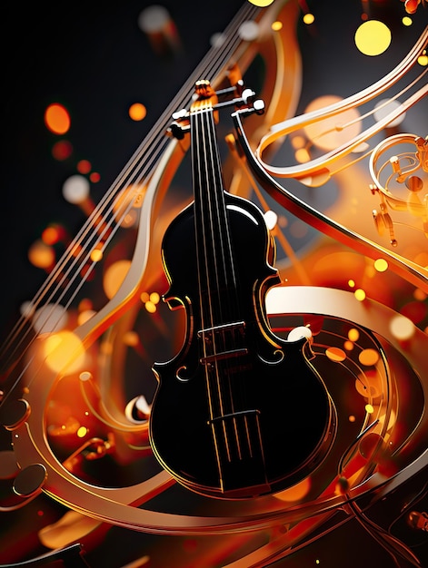 Abstracción retro colorida de instrumentos musicales fondo musical multicolor moderno y abstracto con estructura fluida violín y guitarra generativo ai