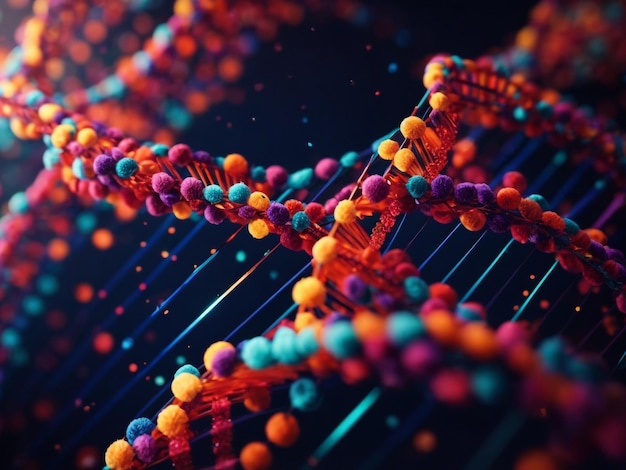 Abstracción vibrante de la doble hélice del ADN que explora los coloridos 0 y 1