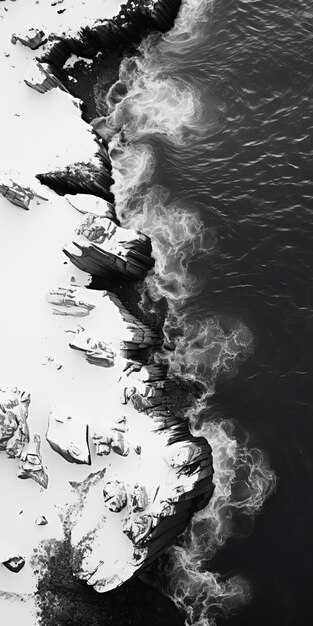 Abstracciones aéreas fotografía en blanco y negro de Rocky Shore