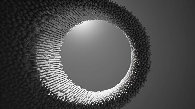 Foto abstract 3d motion illuminated circular sculpture com luz e sombra em fundo escuro