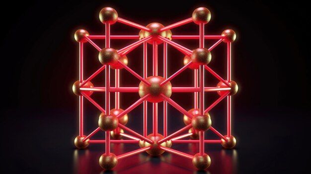 Foto abstract 3d motion vibrant red cube adornado com bolas em fundo preto iluminado por central