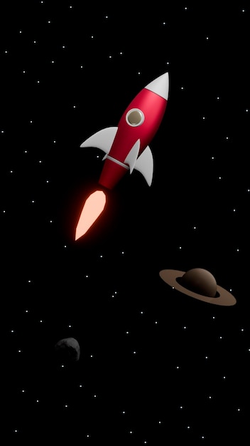 Abstract 3D-Rendering-Illustration mit Zeichentrickfilmrakete im Weltraum