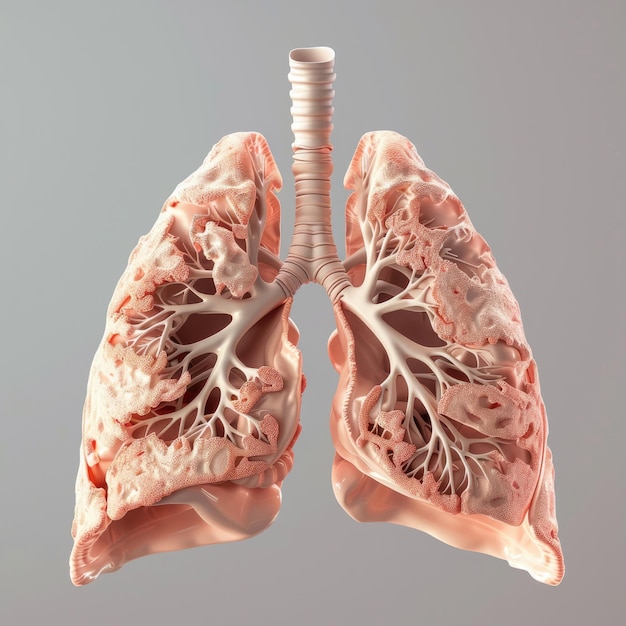 Abstract 3D-Trachea innerhalb der menschlichen Lunge Anatomie des erwachsenen Körpers mit Bronchiolen und Knochen