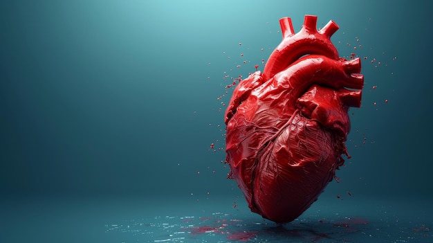 Abstract 3D vetor coração humano isolado em azul linha de batimento cardíaco vermelho Anatomia cardiologia cuidados de saúde ciência médica vida e doença ilustrações