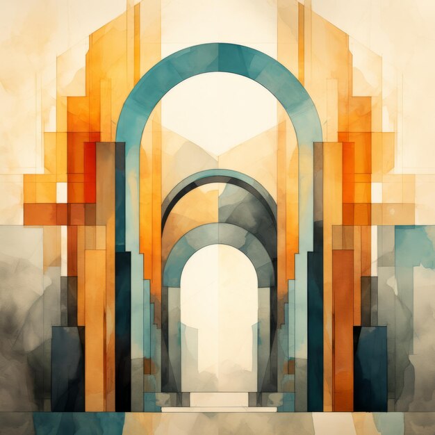 Abstract Archway Painting Mannerism Estilo minimalista com desenhos geométricos