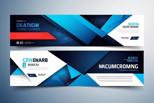 Abstract-Banner-Design-Web-Vorlage Set Horizontaler Header-Web-Banner Modernes geometrisches blaues Dreieck-Cover-Header-Hintergrund für das Website-Design