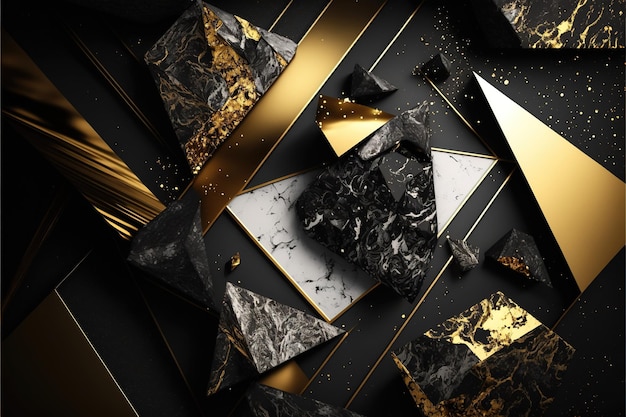 Abstract Black Gold Grunge Marble Geometrisch stilvoll und diskret geeignet für den Einsatz als Desktop-Hintergrund und nicht nur graue Farbe kombiniert mit geometrischen Formen mit goldenen Akzenten in Marmortextur AI