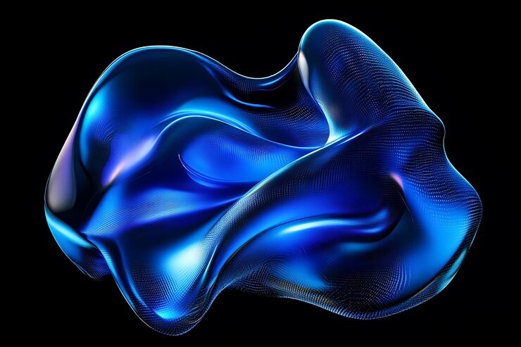 Abstract Blaue Flüssigkeitsform auf schwarzem Hintergrund