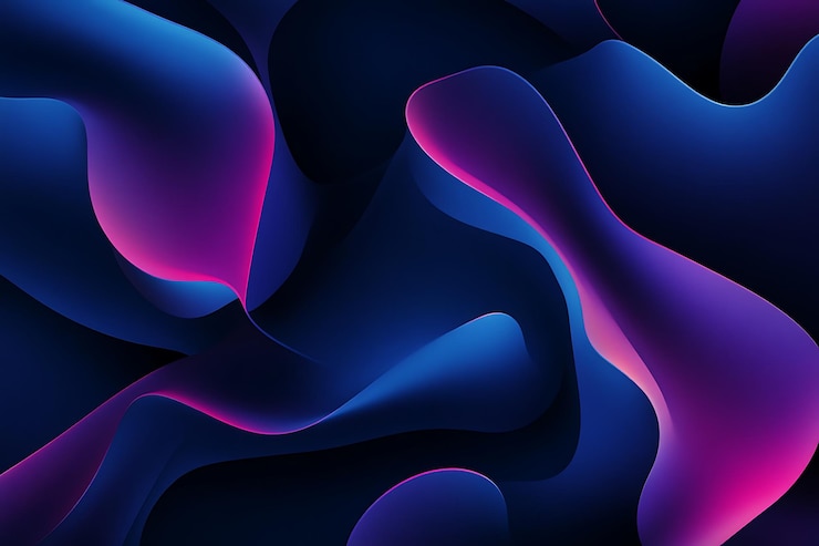 Abstract Blaue und rosa Flüssigkeitswellen auf dunklem Hintergrund