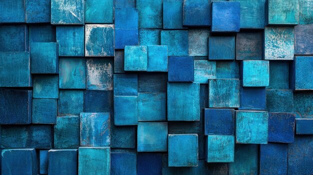 Abstract Blaues Kubusmosaik Eine texturierte Symphonie von Farbe und Form
