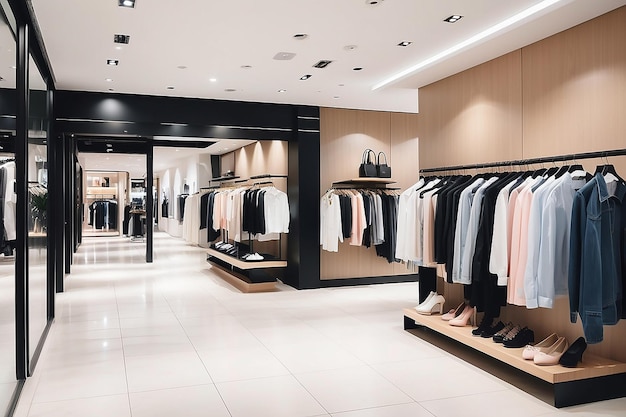 Abstract blur roupas boutique exibição interior de um shopping centro de fundo