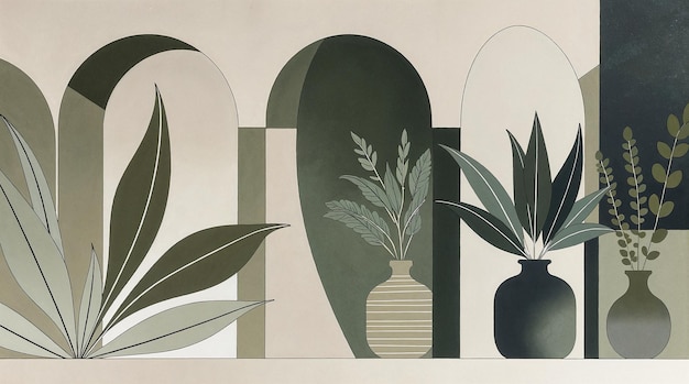 Abstract Botanical Archways with Plants