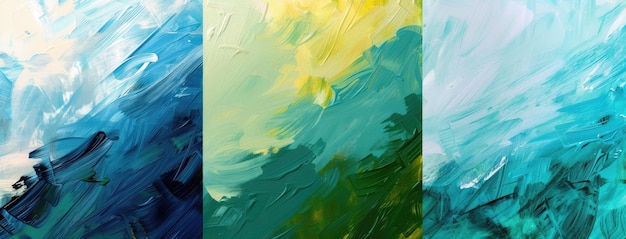 Abstract Brush Strokes Triptych Azul e Amarelo