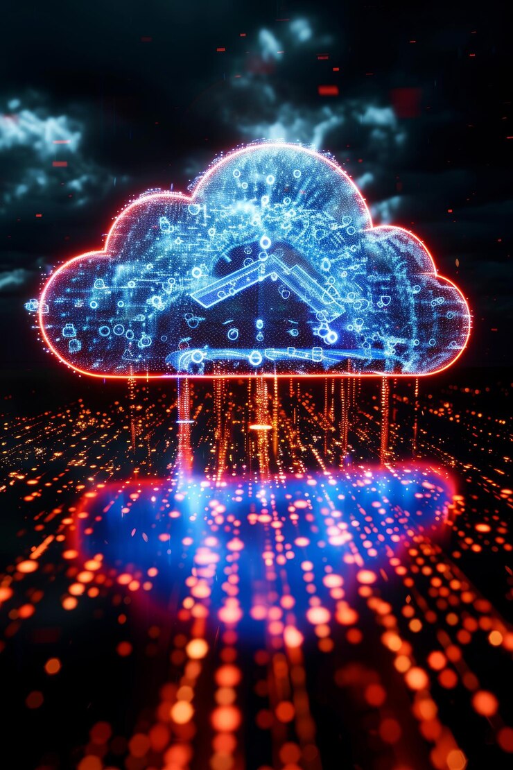 Foto abstract cloud computing futuristic data streaming y tecnología digital con código binario la lluvia
