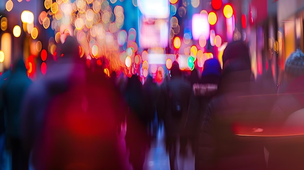 Abstract Crowd and Lights Ein abstrakter Blick auf die Weihnachtsbeleuchtung und die Menschen in der Generativen KI