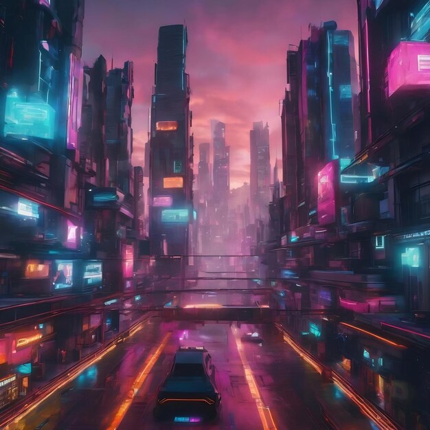 Abstract cyberpunk city street gaming papel de parede de fundo ilustração 3D renderização metaverse virtu