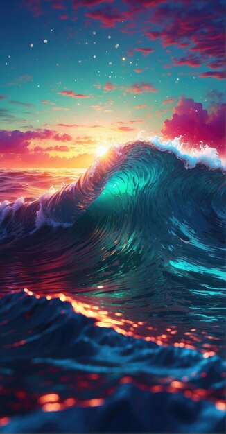 abstract de una arte hermosa ola surcando el horizonte colorido