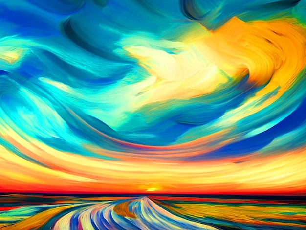 abstract digital art van gogh estilo paisaje y remolino nublado en el medio de la puesta de sol cielo imagen dow
