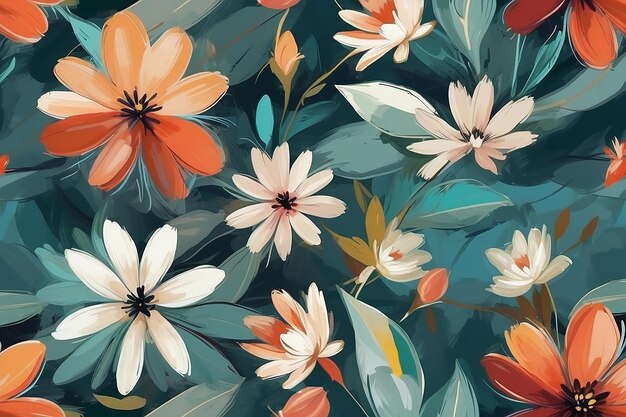 Abstract Digitale Ölmalerei Geometrische Blüten Blätter Pinselstriche Nahtloses Muster verschwommener Hintergrund