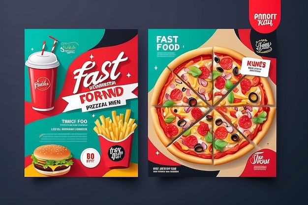 Foto abstract fast food flyer design template cozinhar café e restaurante menu comida encomendar junk food