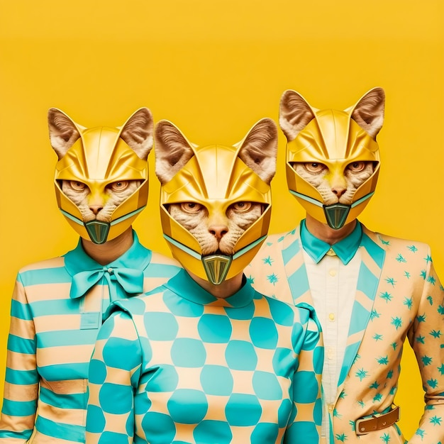 Abstract Funky Cats ilustração de banda de música pop retrô elegante e padrão corofulxA