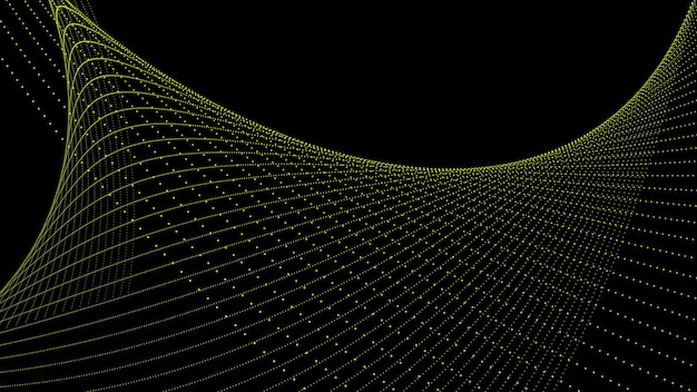 Abstract futuristic network of yellow dots and lines on a black background