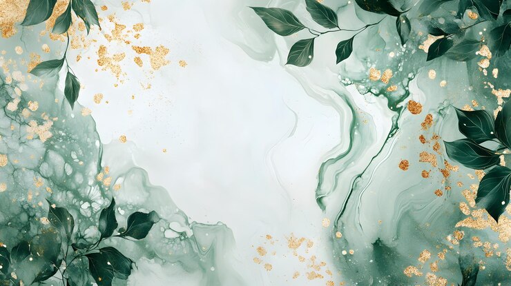 Abstract giros verdes y dorados con detalles de hojas