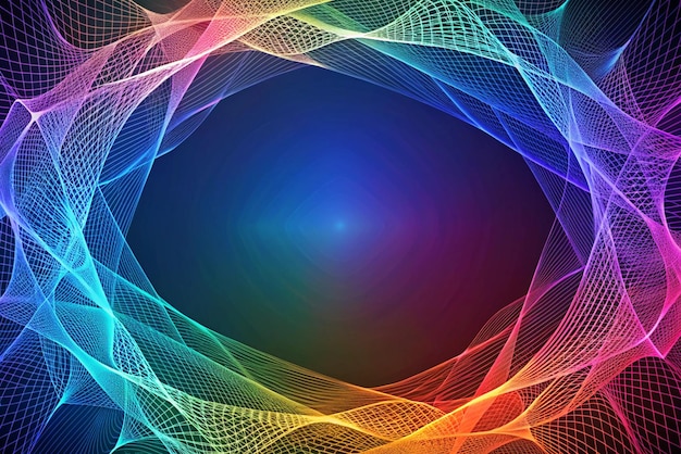 Abstract Gradient Multicolor Lines Network im Hintergrund von abstrakten Formen
