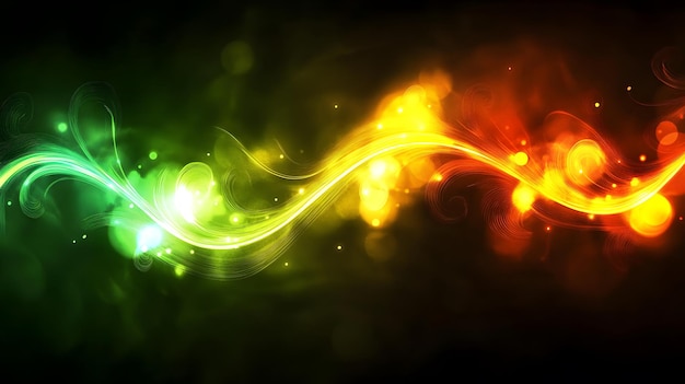 Abstract Green and Orange Light Swirls with Bokeh