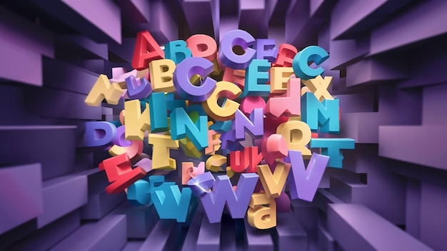 Foto abstract-hintergrund des zufälligen englischen alphabets 3d-rendering