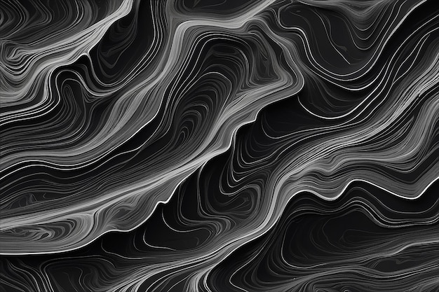 Abstract Kontur Topographisches Linienmuster in Schwarz-Weiß