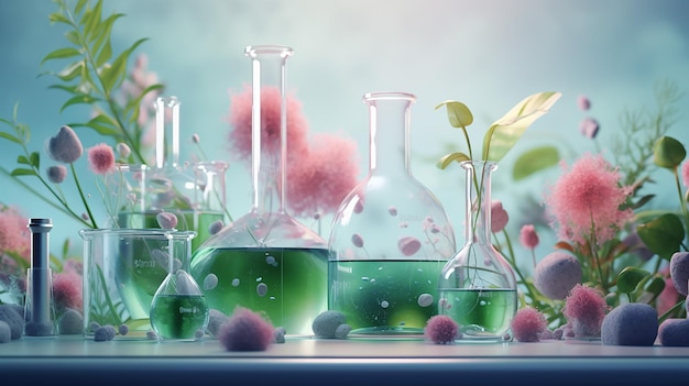 Abstract laboratório de cosméticos Pesquisa de laboratório químico Cosméticos naturais
