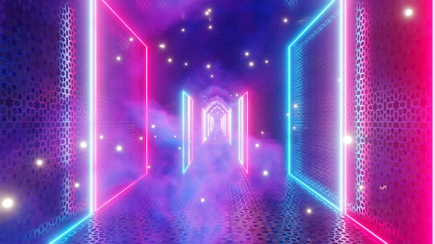 Abstract Magical Room At Fantasy Land Fondo para publicidad en la escena retro y holográfica de los años 80