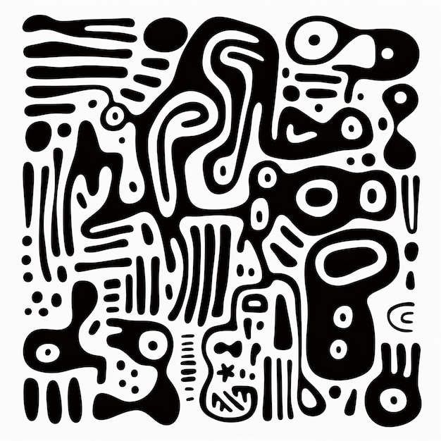 Foto abstract organic forma um simples cartaz de doodle com linhas grossas em preto e branco