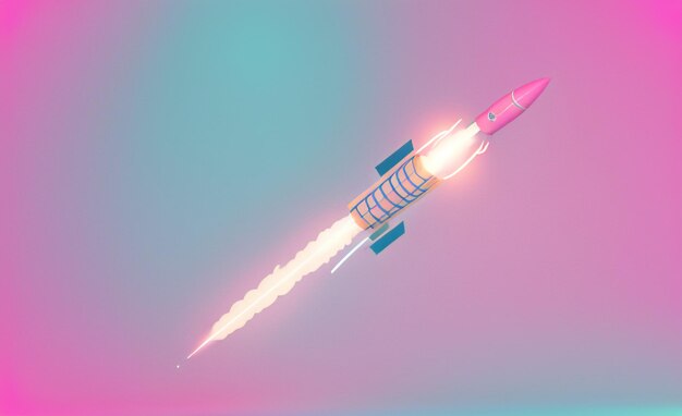 Abstract Rocket Soars Minimal Pink Background Renderização 3D