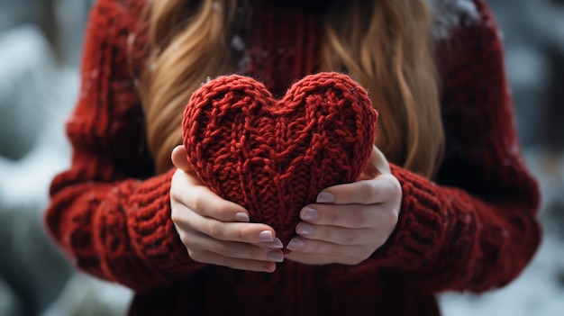 Abstract Rotes Herz Stricken in der Hand für den Valentinstag Liebeskonzept